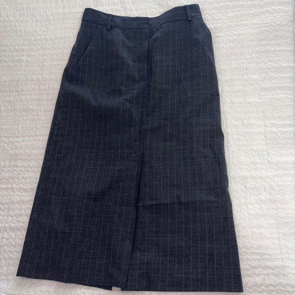 Arket Grey Pinstripe Midi Skirt Charcoal Straight Tailored Office EUR 38